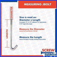 ❍ ➤ ═ 100PCS 1/4 x 2 ~ 4 inch GI Jbolt / J Bolt Galvanized / J-bolt Roofing nut, bonded washer Scre
