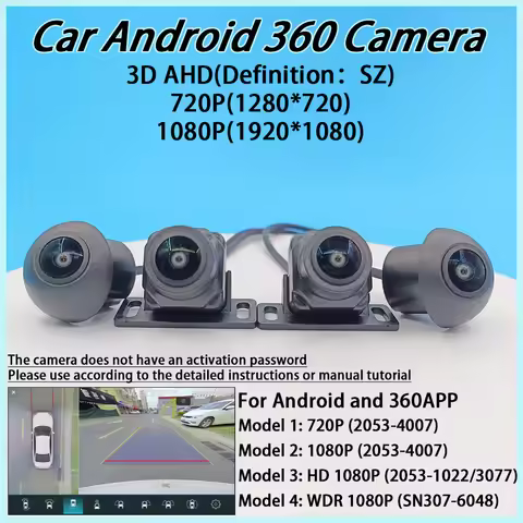3D Car 360 Panoramic camera 8K AHD 1080P 720P 4 pieces square cameras For Android Radio 360APP SN307