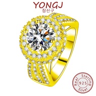 YONGJ Open Ring PT950 Moissanite Diamond Plated Flash 2 Karat 18K Gold Full Diamond Crown For Women
