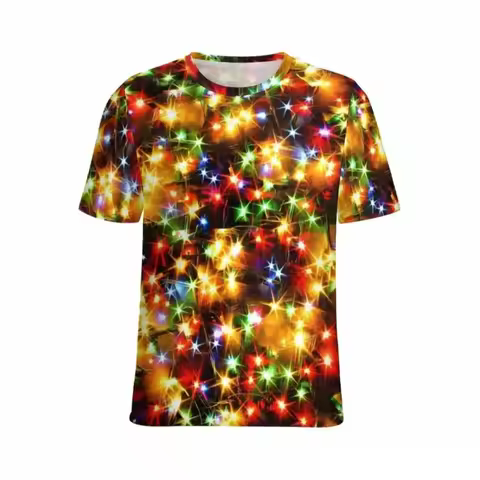 Unisex T-shirt 3d Printed Christmas Bright Lights Crew Neck T Shirts Streetwear Fashion Festival Gif