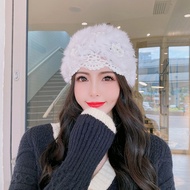Autumn Winter Knitted Hat Women All-Match Warm Baotou Hat Women Winter Hat Rabbit Fur Fur Hat Fashio