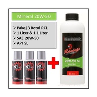 NT10 Racing+ Motorcycle Engine Oil Mineral 20W-50 1.0 Liter【1 x Engine Oil & 3 x RCL Bundle】And Petr