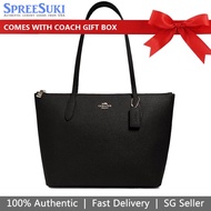 Coach Handbag with Gift paper bag Shoulder Bag Zip Top Tote Black # 4454