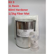 Fiberglass DIY (O) 1 Liter Variation Kit 1- kit 12 Fiberglass Repair Kit