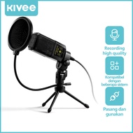 KIVEE Mikrofon 3.5mm Mic Condenser Recording Streaming Podcast With Stand For YouTube KARAOKE SMULE 