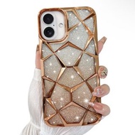 [100% NEW] Apple iPhone 16 Plus Case 電鍍雲石閃粉手機殼 電話保護殼 金色