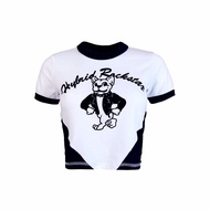 Hybrid T-shirt Women ไฮบริดเสื้อยืดผู้หญิงแขนสั้น ทรงครอป สีขาว(White)WTS-1058WH-BL เสื้อสตรีท เสื้อ