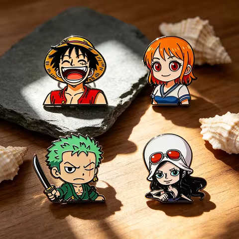 4pcs One Piece Enamel Pin Set - Luffy Nami Roronoa Zoro Nico Robin Cartoon Character Cosplay Accesso