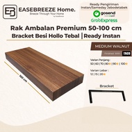 Minimalist Wall Shelf 50 60 80 90 100 cm Thick Hollow Iron Bracket TACO Medium Walnut Wood