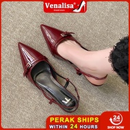 Venalisa Fesyen Heels For Women kulit Korea Retro Pointed Low Heel 2 Inches Claret Black Beige Raya