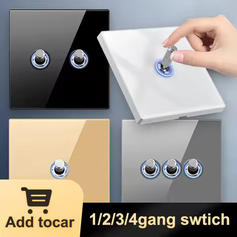 YINKA Tempered Glass Toggle Wall Light Switch ON/OFF Wall Switch LED Indicator 1 2 3 4 Gang /1 2 Way