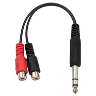 6.35mm 1/4 inch TRS Stereo Jack Male to 2 RCA Female Plug Y Splitter Adapter Cable(20cm/8inch)