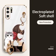 ∠∠∠∠6D Phone Case Huawei P30 Lite Nova 3E P20 Pro P30 Pro shockproof Cute Bow Girl and Cat Pattern Caring Bracelet Hanging Rope
