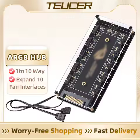 ARGB Connector 1 To 10 Port Splitter Hub 5V 3Pin ARGB Case Fan Hub With Adhesive Base SATA Power For
