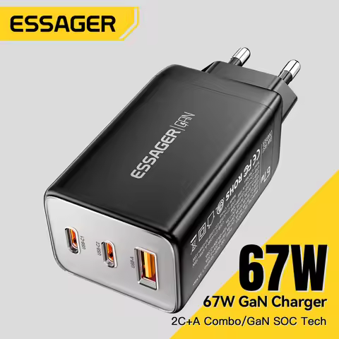 Essager 67W GaN USB-C Charger PD 3.0 QC 3.0 Fast Charge for iPhone 16 15 Pro Max Xiaomi Samsung Huaw
