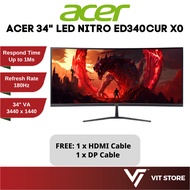 ACER Monitor 34" LED NITRO ED340CUR X0 UWQHD Curve VA 3440x1440 180Hz 1ms 2 HDMI DP Speaker 3Y Gamin