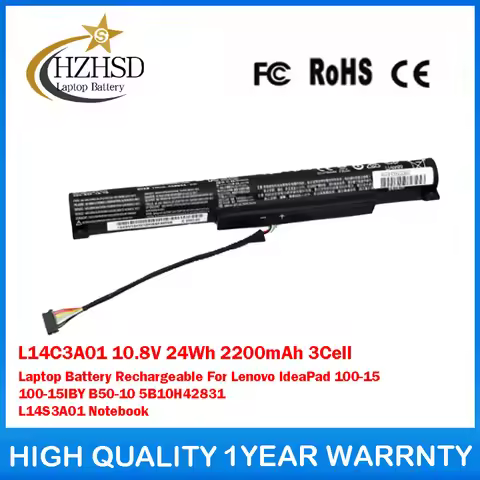 L14C3A01 10.8V 24Wh 2200mAh 3Cell Laptop Battery Rechargeable For Lenovo IdeaPad 100-15 100-15IBY B5