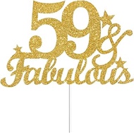 59 & Fabulous Cake Toppers Gold Glitter, Happy 59th Birthday Cake Topper Cheers to 59 Years Old Bday