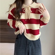 Ready Stock Sweater Women Knitted New fall Korean Women's Sweater Retro Loose Long Sleeve Crop Sweat