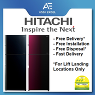 (Bulky) HITACHI R-VGX450PMS9 366L GLASS BLACK/GRADATION ROSE RED TOP FREEZER REFRIGERATOR