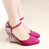 Wedges glitter suede kasut kawin kasut nikah kasut konvo kasut dinner wedges murah