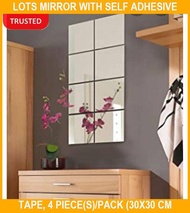 Lots Mirror With Self Adhesive Tape, 4 PIECE(s)/pack (30x30 Cm Each Mirror) / Cermin / Cermin Dinding/ Cermin Hiasan