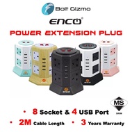 ENCO Smart Extension Plug Tower Surge Overload Protector Socket Multiple UK 3 Pin Charging USB Port 