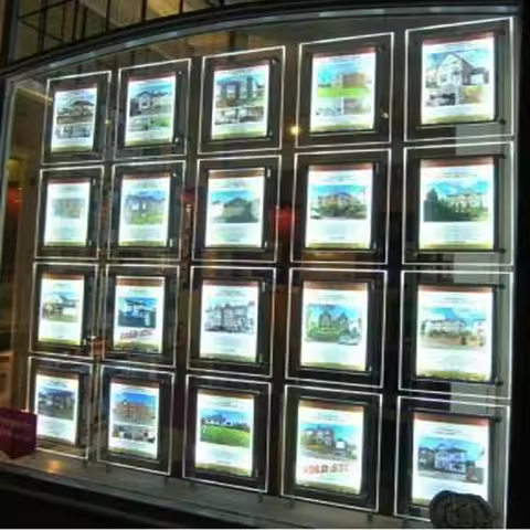 (4 Unit/Column) Mruiks A4 Single Sided Cable & Rod LED Light Window Pocket Display Kits,Led Bevelled