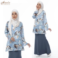 AQEELA Abstract Printed Satin Muslimah Blouse (qb146)