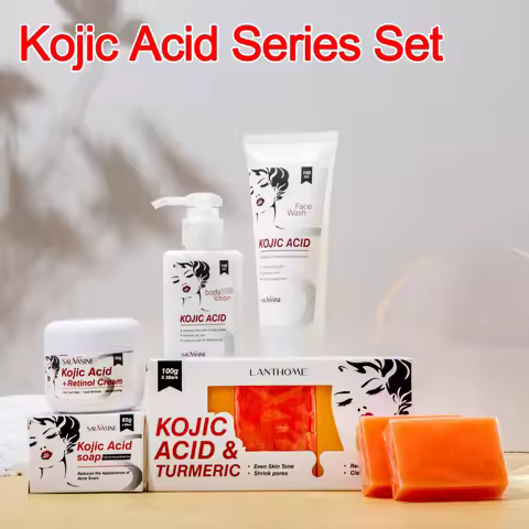 Kojic Acid Soap Kojic Acid Skin Care Set Face Cream Body Lotion Cleanser, Brightening Moisturizing S