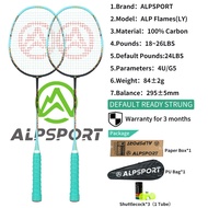 ALPSPORT LY Flames 2Pcs+Bag Free Shuttlecocks 4U Max 26LBS G5 Black Badminton Racket Original Design