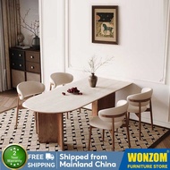 Wonzom SG⚡Tara Dining Table Semi-Circular Stone Slab Dining Table Set With Chairs Stone Slab Home Di