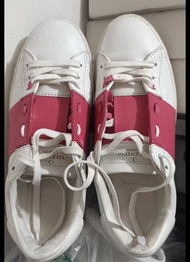 Valentino正品 螢光粉紅間條小白鞋 37.5 順豐到付