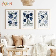 ST0E 1pc/3pcs Modern Y2K Blue Flower market illustration wind living room canvas decoration picture 