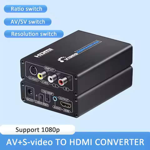AV S Video CVBS to HDMI Converter Upscaler HD 3RCA to HDMI Adapter Support PAL/NTSC Switch for VHS/N