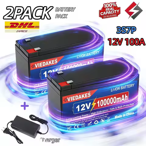 12.8V 100Ah LiFePO4 3S7P 18650 Battery Pack Box Built-in BMS & Charger High Capacity Solar Rechargea