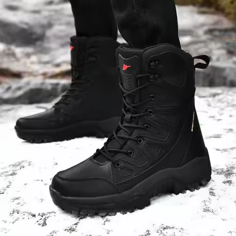 Winter Warm Plush Fur Snow Boots Waterproof Men's Boots Outdoor Non-slip Work Boots Combat Desert Bo
