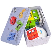 Large Wooden Face Expression Puzzle Building Cubes Manipulatives Face Changing Magic Cube Puzzles Ma