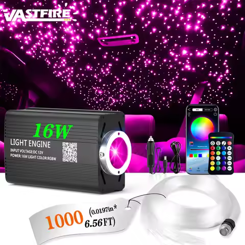 VASTFIRE Car Home Use APP Control Fiber Optic Light Kit, 16W RGBW Music Mode Star Ceiling Sky Light 