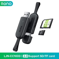 llano เครื่องอ่านการ์ด USB 3.2 2 In 1 SD TF เครื่องอ่านสมาร์ทการ์ด5Gbps พร้อมสายคล้องหนัง (สามารถอ่านได้สูงสุด1024GB)
