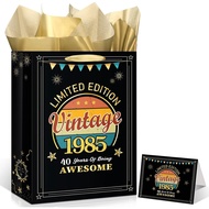 Yoirrat Vintage 40th Birthday Gift Bags for Women Men Black Gold 1985 Gift Wrap Bags with 40th Birth