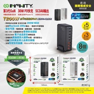 Infinity T200W 氮化鎵 8Port GaN 200W 5C3A 8輸出 共用時全支持快充功能 USB充電器