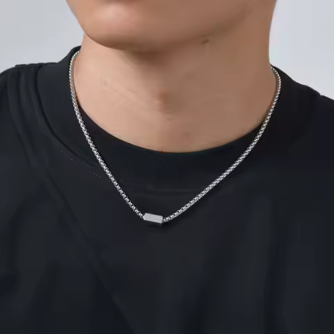 Vnox Stainless Steel Box Chain Necklace for Men, Geometric Square Adjustable Metal Neck Chain, Fashi