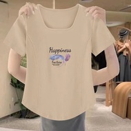 Aiyiyi Top Short-Sleeved T-Shirt Printed Preppy Style Medium Large Size M-4XL Loose Fashion Thin Cov