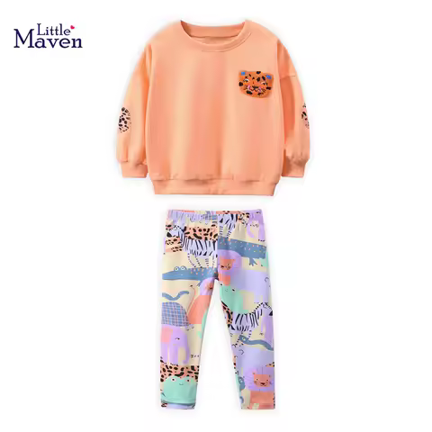 Little maven 2025 Clothes for Teenagers Baby Girls Clothes Cotton Tigers Hoodie Sets Autumn Clothes 