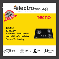 TECNO T23TGSV 3-Burner Glass Cooker  Hob with Inferno Wok  Burner Technology