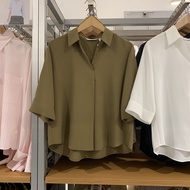 2025 Genuine NEW UNIQLO Japanese Womens 2025 New Fancy Half Open Collar Shirt/7 Sleeve Shirt Air Con