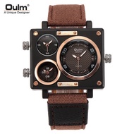 Oulm Fashion Quartz Watch Men Sport Military Watch Pilot Army Oversize 3 Time Zones Rectangle Wrist Watch for Man Canvas Nylon Strap