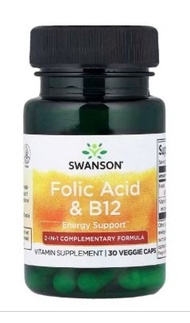 美國 Swanson 葉酸 維生素B12 30粒膠囊 Folic Acid Vitamin B12