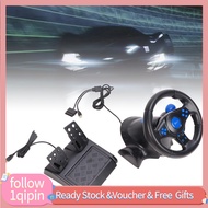 1qipin.my Multifunctional Gaming Steering Wheel 3 in 1 Racing Built-in Dual Motors 2 Axes 10 Fire Bu
